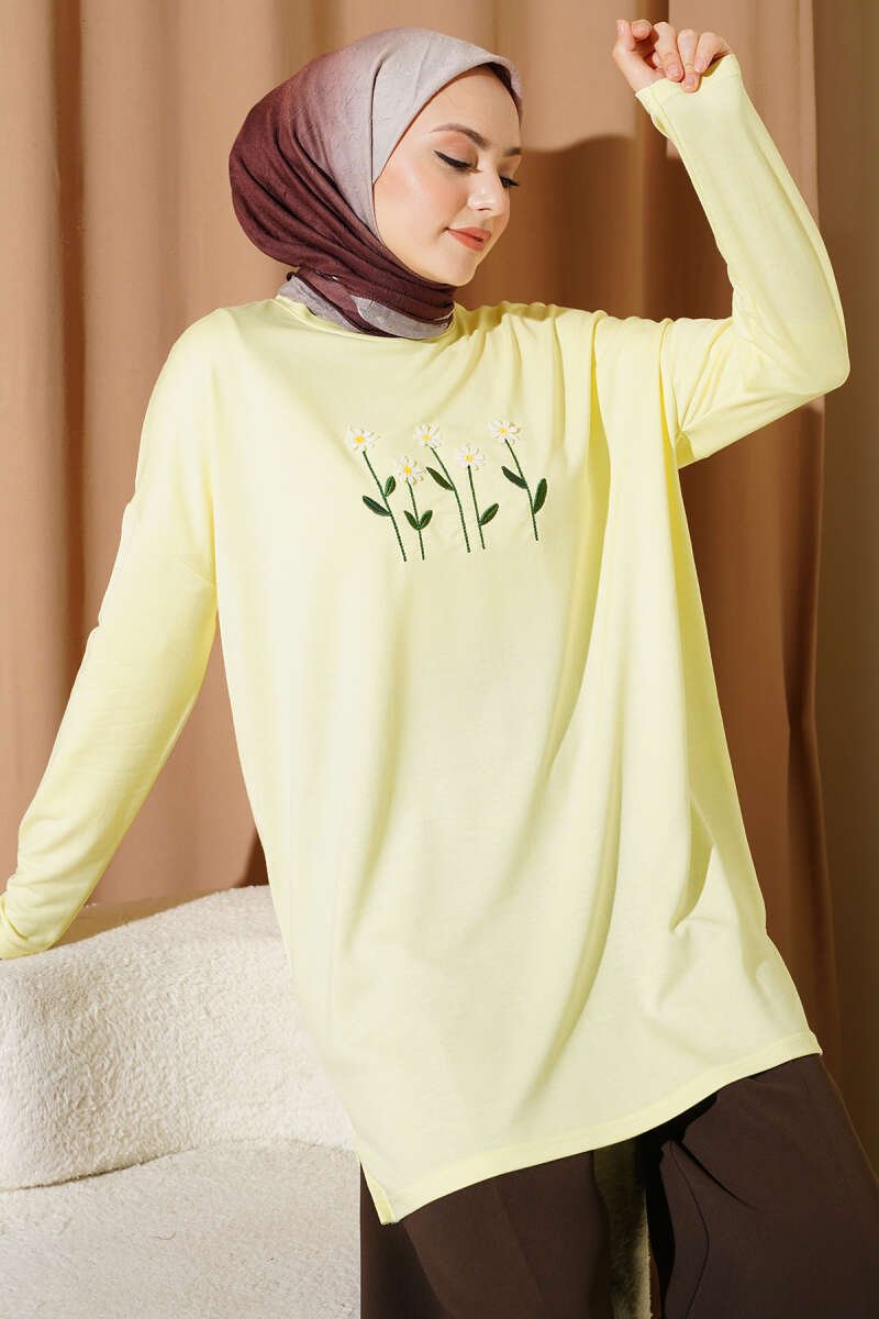 Embroidered Daisy Tunic Yellow