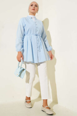 Alternative view of Pleated Front Terikoton Shirt Blue
