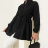 Pleated Front Terikoton Shirt Black