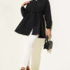 Pleated Front Terikoton Shirt Black – Image 2