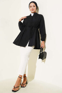 Alternative view of Pleated Front Terikoton Shirt Black