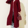 Knitted Drawstring Long Knit Cardigan Burgundy