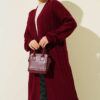 Knitted Drawstring Long Knit Cardigan Burgundy - Afbeelding 2