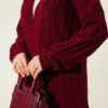 Knitted Drawstring Long Knit Cardigan Burgundy - Afbeelding 4
