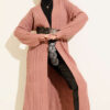 Knitted Drawstring Long Knit Cardigan Rose Dust - Image 2