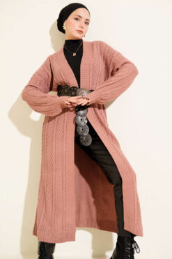 Alternative view of Knitted Drawstring Long Knit Cardigan Rose Dust