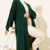 Knitted Drawstring Long Knit Cardigan Emerald - Image 2