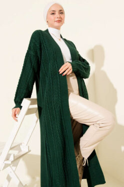 Alternative view of Knitted Drawstring Long Knit Cardigan Emerald