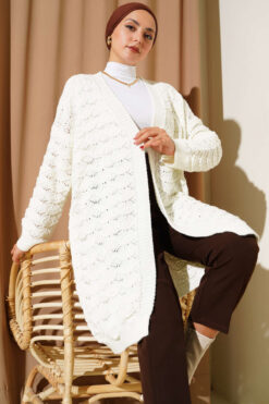 Alternative view of Knit Pattern Detailed Cardigan Ecru