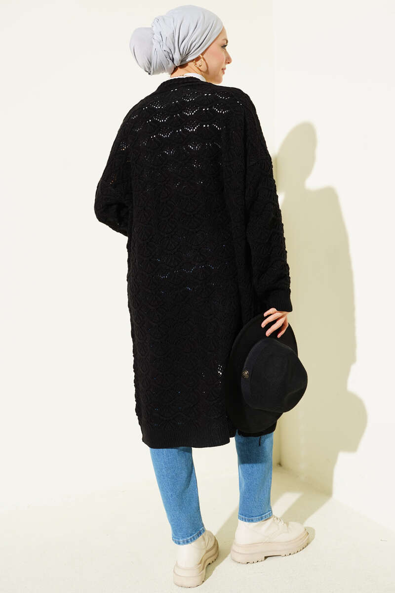Knit Pattern Detailed Cardigan Black - Image 3