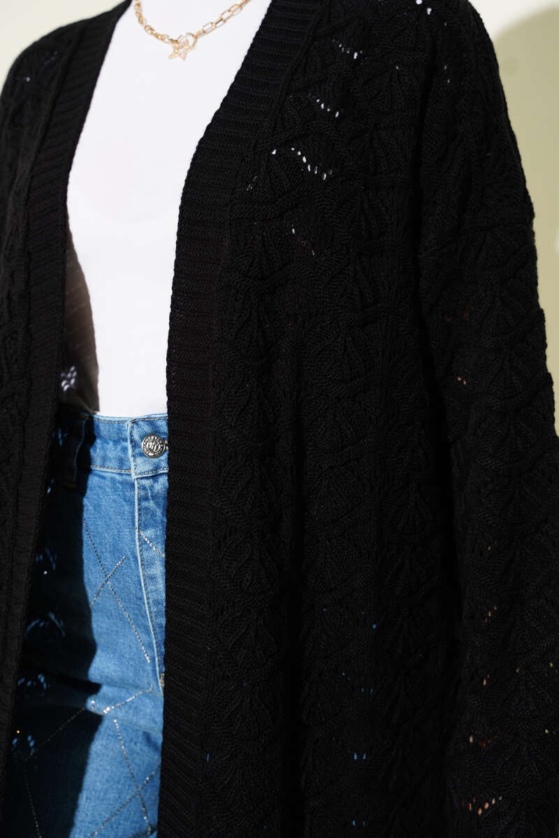 Knit Pattern Detailed Cardigan Black - Image 4