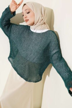 Knitted Mesh Sweater Petrol