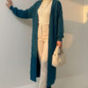Long Knit Cardigan with Textured Ribbing Petrol - Afbeelding 2