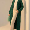 Long Knit Cardigan with Textured Ribbing Emerald – Bild 2