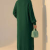Long Knit Cardigan with Textured Ribbing Emerald – Bild 3