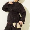⁦Fringe Detail Tie Belt Two-Piece Set Brown⁩ - الصورة ⁦2⁩