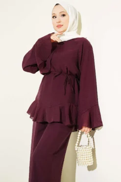 Alternative view of Ruffled Hem Belted Two-Piece Set Plum