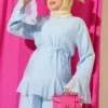 Ruffled Hem Belted Two-Piece Set Blue - Imagen 2