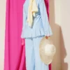 Ruffled Hem Belted Two-Piece Set Blue - Imagen 3