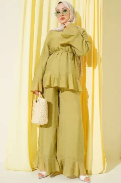Ruffled Hem Belted Two-Piece Set