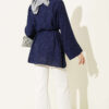 Paisley Patterned Tie Belt Shirt Navy Blue - Afbeelding 3