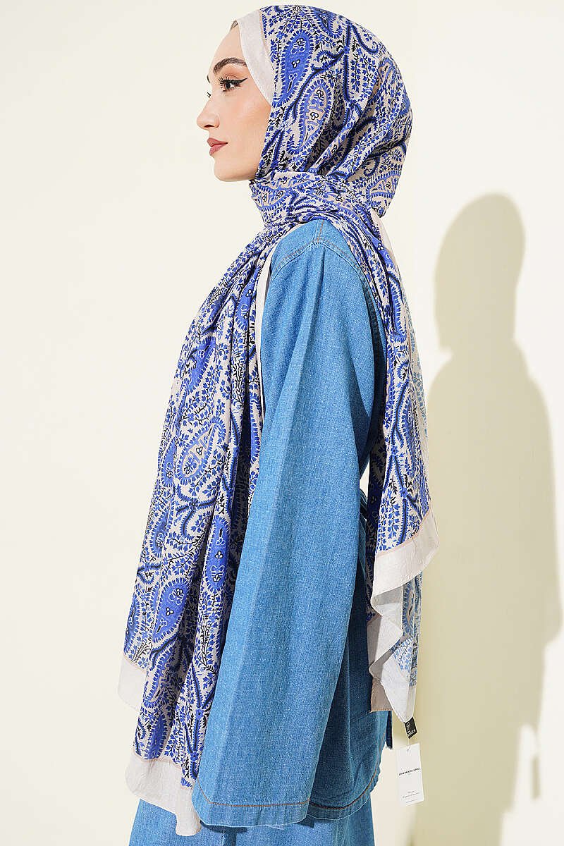 Paisley Print Modal Scarf Saxon Blue – Image 3