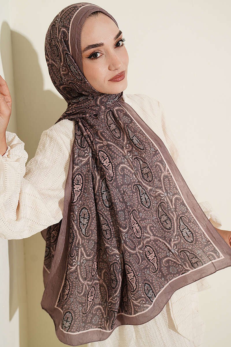 Paisley Print Modal Scarf Brown - immagine 2