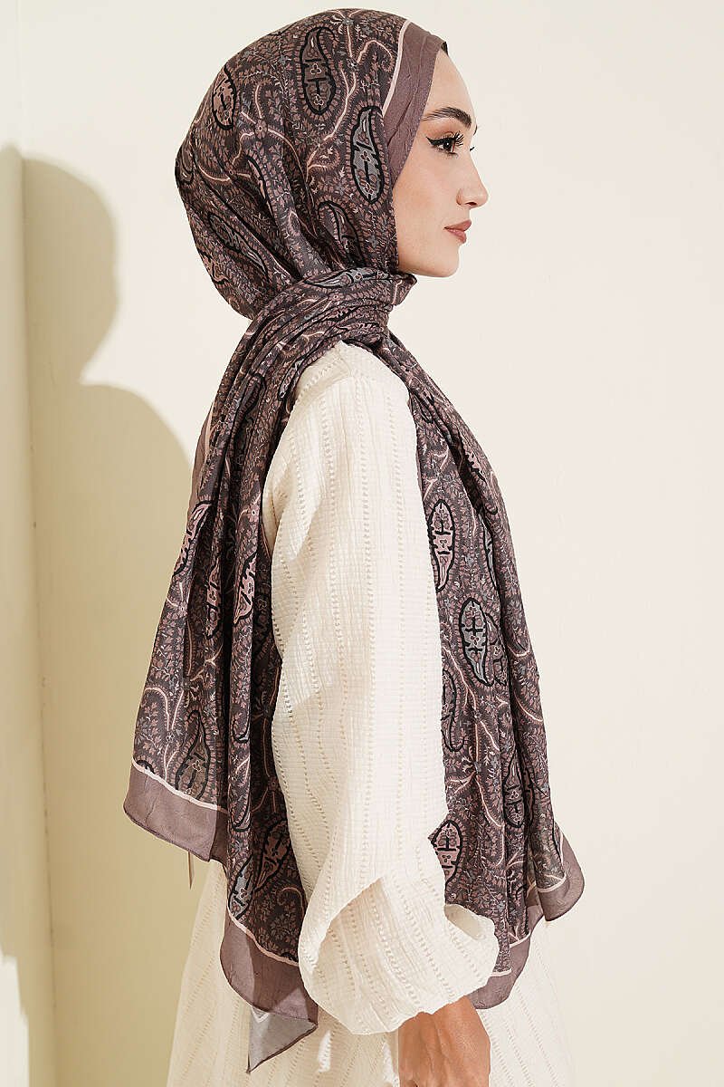Paisley Print Modal Scarf Brown - immagine 3