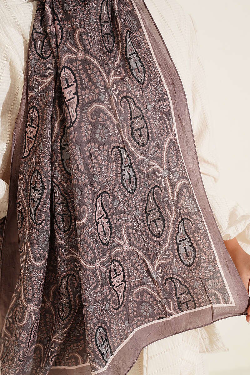 Paisley Print Modal Scarf Brown - immagine 4