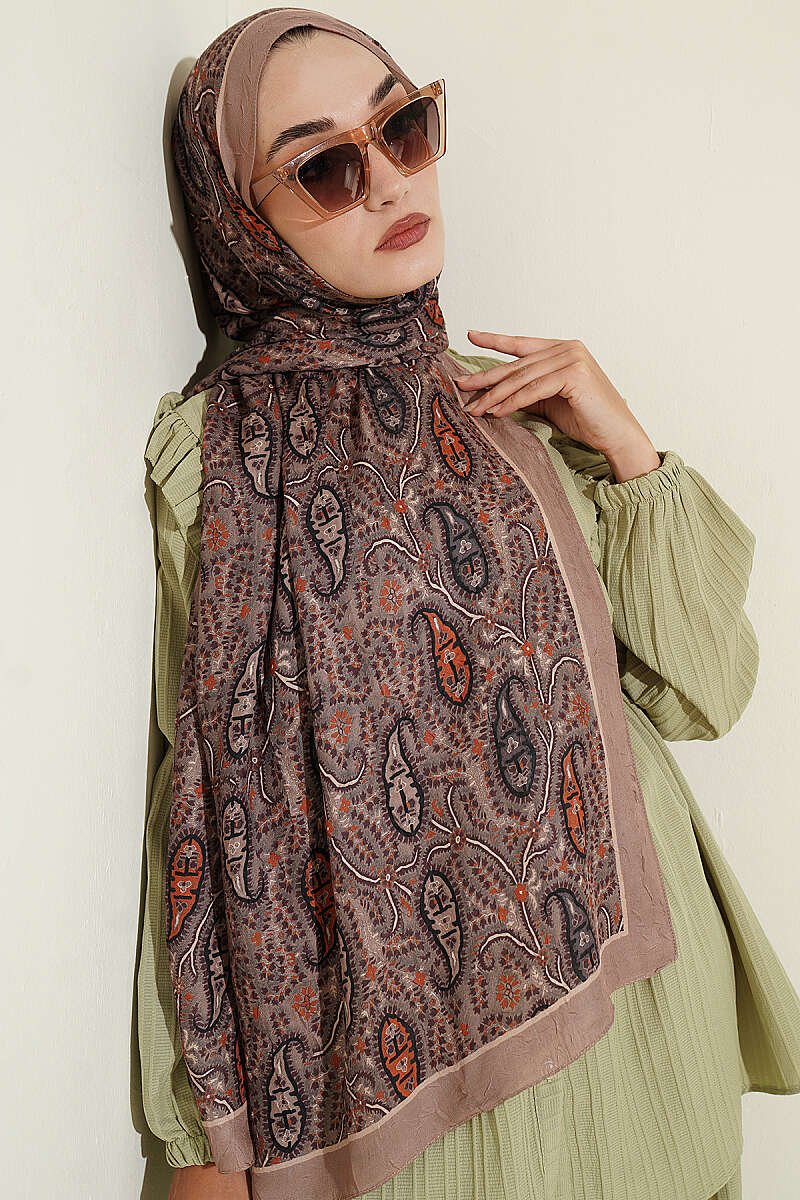 Paisley Print Modal Scarf Latte - immagine 2