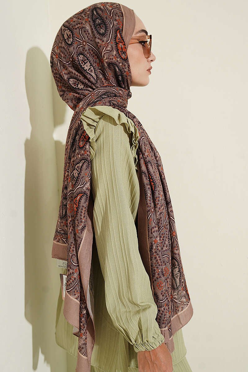 Paisley Print Modal Scarf Latte - immagine 3