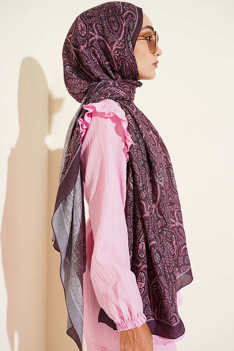 Paisley Print Modal Scarf Plum – Image 3