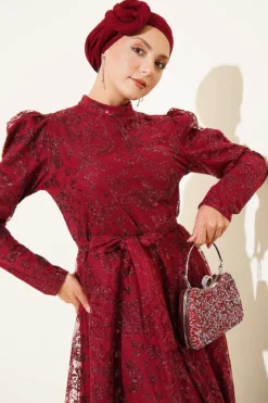 منظر بديل لـ Paisley Sequined Evening Dress Burgundy