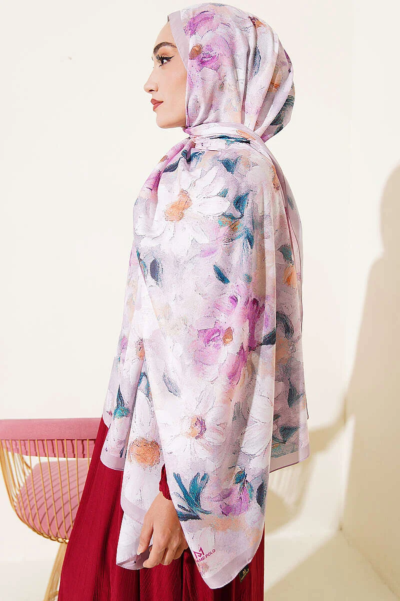 Daisy Flower Pattern Soft Scarf Beige – Image 3
