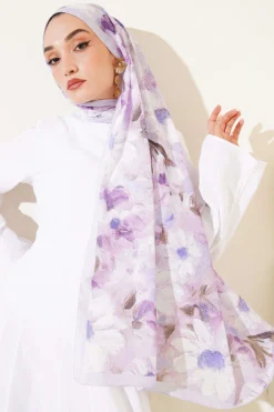 Daisy Flower Pattern Soft Scarf Lilac