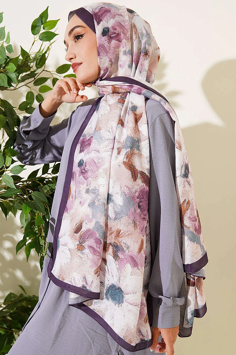 Daisy Flower Pattern Soft Scarf Plum - Imagen 2
