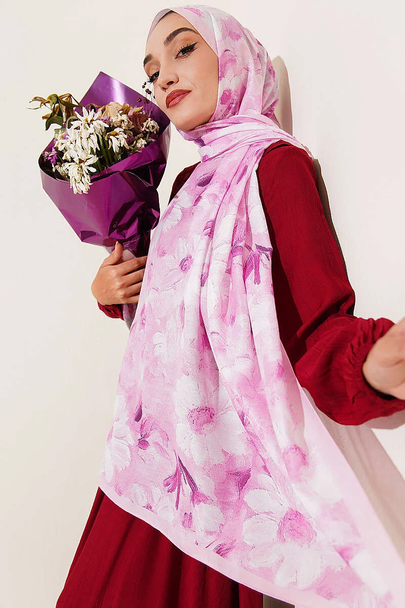 Daisy Flower Pattern Soft Scarf Pink - الصورة 2