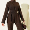Two-Piece Set with Detailed Parts and Gold Buckle Chestnut - Afbeelding 2