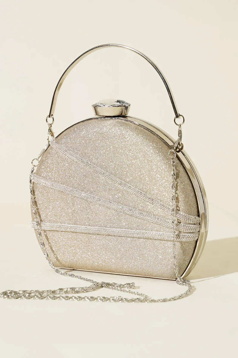 Shiny Embellished Evening Clutch Bag Beige