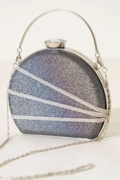 Shiny Embellished Evening Clutch Bag Charcoal