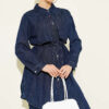 Denim Two-Piece Set with Cape Detail Navy Blue – Image 2