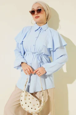 Shirt with Hooded Detail and Tie Belt Baby Blue