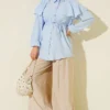 Shirt with Hooded Detail and Tie Belt Baby Blue - immagine 2