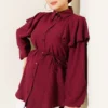 Shirt with Hooded Detail and Tie Belt Plum