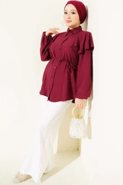 Vista alternativa di Shirt with Hooded Detail and Tie Belt Plum