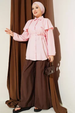 Vista alternativa di Shirt with Hooded Detail and Tie Belt Pink