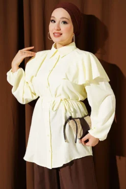 Shirt with Hooded Detail and Tie Belt Yellow