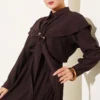 Cape with Gold Buckle Skirt Two-Piece Set Brown - Afbeelding 2