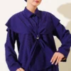 Cape with Gold Buckle Skirt Two-Piece Set Navy Blue - Image 2