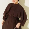 Cape Oversized Skirt Two-Piece Set Brown – Image 2
